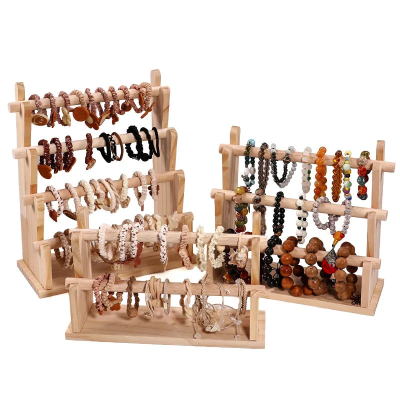 Solid Wood Bracelet Chain Display Stand Stall Selling Wristband Earring Storage Organizer Buddha Beads Necklace Showcase