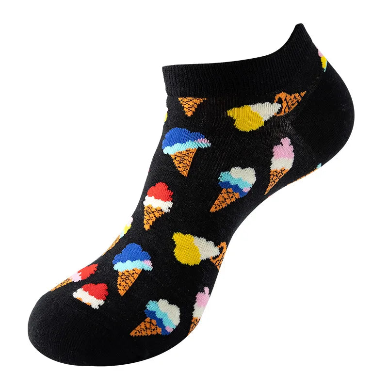 unisex sports cartoon stripe bird cotton jacquard crew socks 1 set