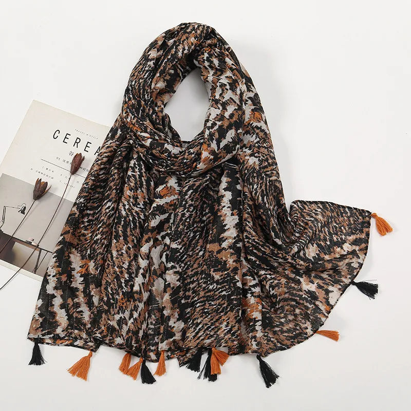 women's retro color block polyester printing scarf