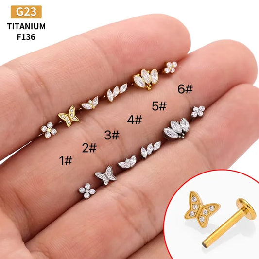 1 Piece Lip Rings Simple Style Commute Crown Butterfly Titanium Steel Inlay Zircon 18K Gold Plated Ear Cartilage Rings & Studs