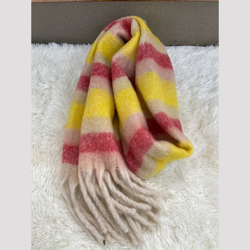 women's fashion stripe polyester tassel winter scarves