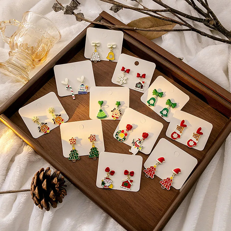 1 Pair Christmas Cute Penguin Santa Claus Christmas Socks Plating Alloy Drop Earrings