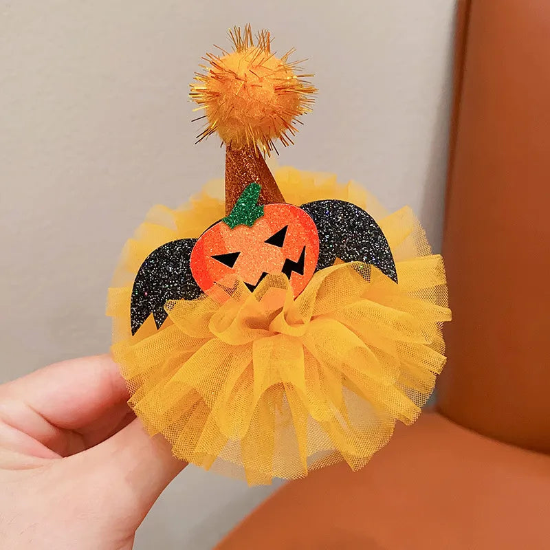 Halloween Cute Funny Kid'S Pumpkin Bat Hair Clip