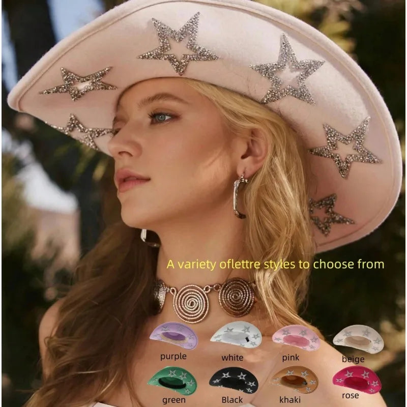 Women's Elegant Retro Star Big Eaves Fedora hat