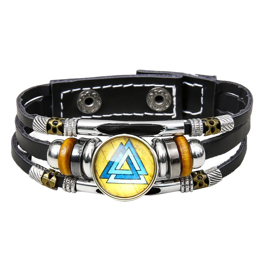 Hot Sale Viking Pirate Compass Pattern Leather Bracelet   Retro Multi-Layer Beaded Bracelet