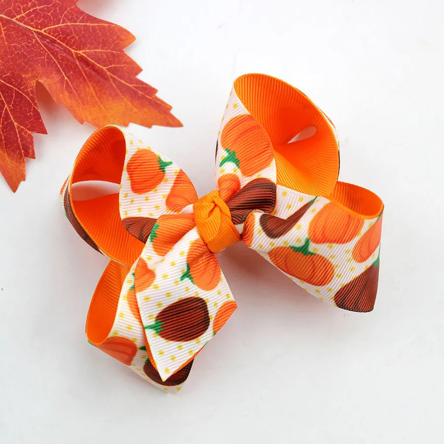 Halloween Thanksgiving Double Layer Bow Knot Pumpkin Ghost Themed Children's Hair Accessories Customizable Fall Season