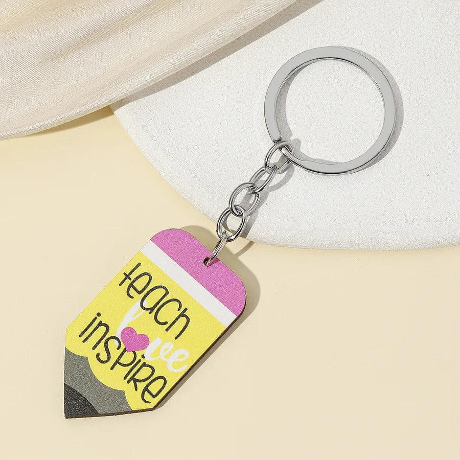 1 Piece Cute Letter pencil Wood Teachers' Day Unisex Keychain