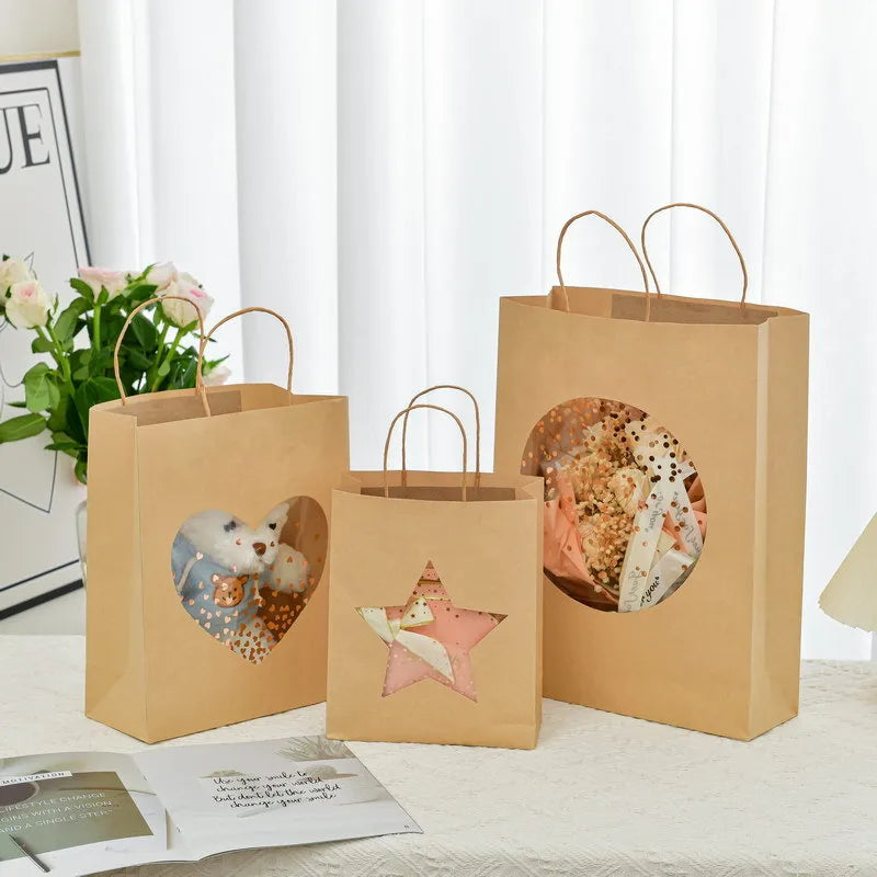 Creative Kraft Paper Gift Bag Handbag Window Shopping Birthday Simple Packaging Gift Bag