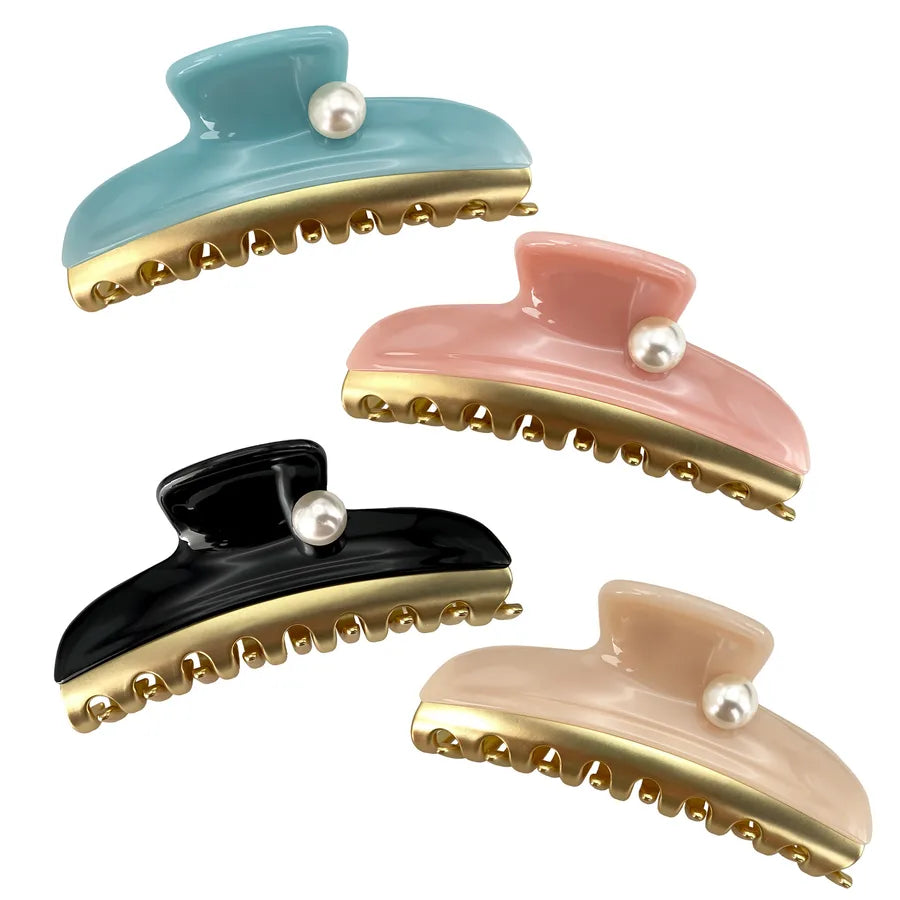Dopamine Color Block Pearl Spring Clip Acetate Hair Grips Women Shark Clips Versatile Hair Accessories Casual Style