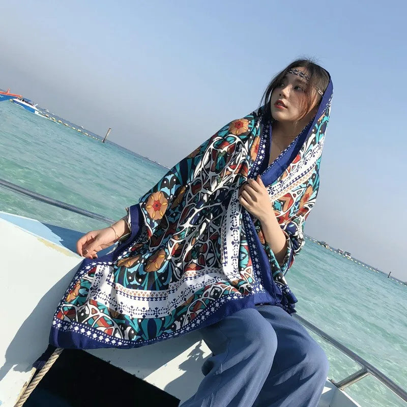 women's retro vacation geometric cotton and linen scarf