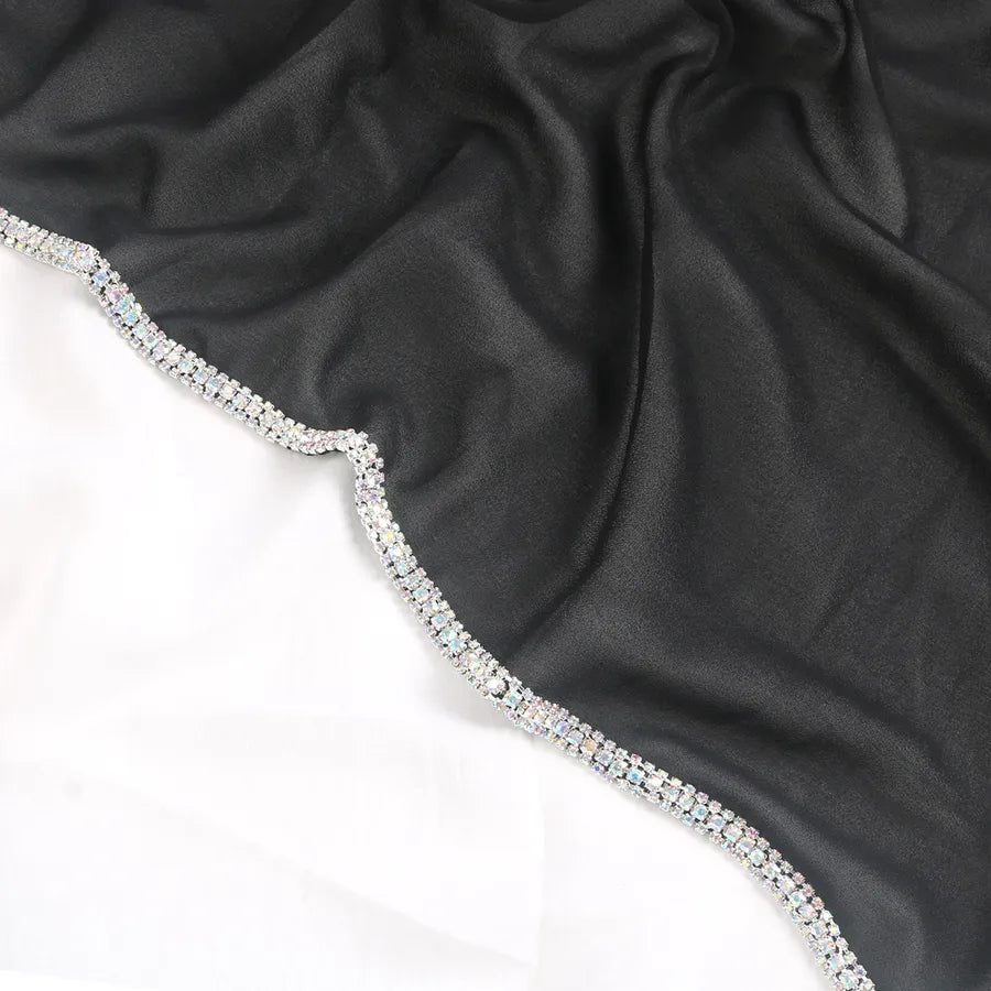 New Rhinestone Chain Long Side Scarf Hui Scarf Malay Middle East Headscarf Headscarf Chiffon Solid Color