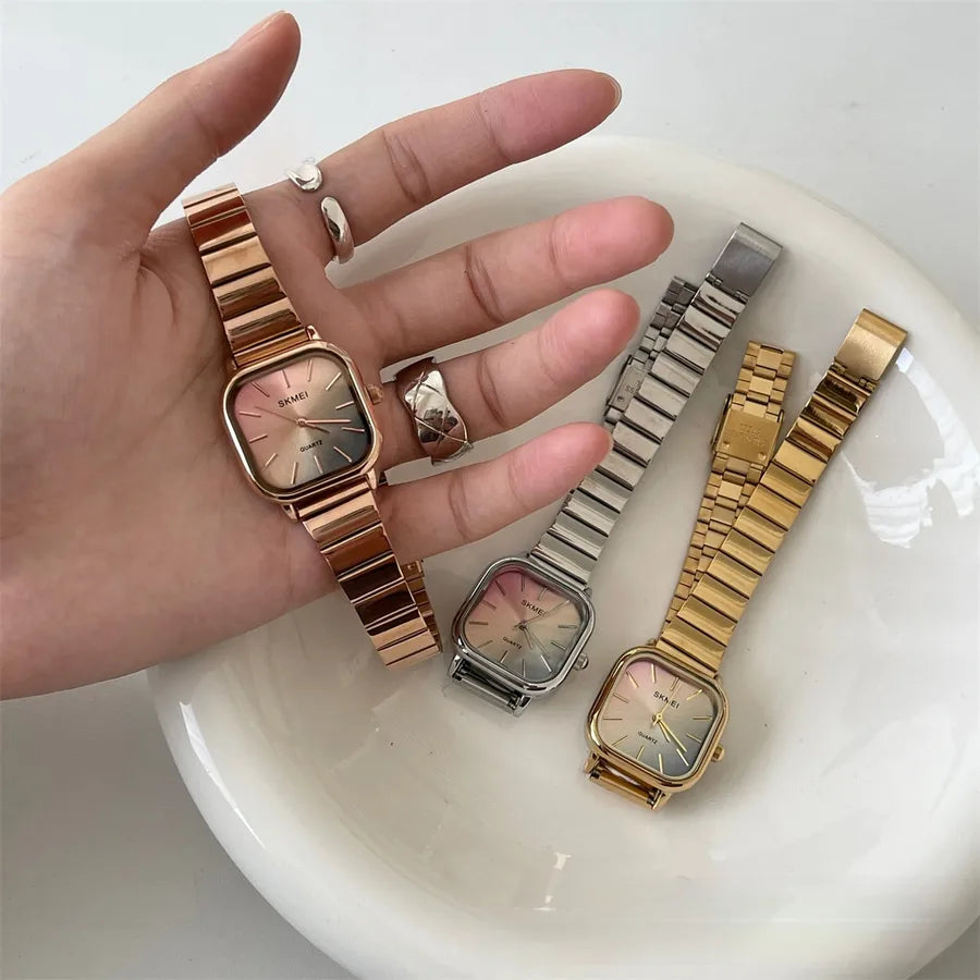 Casual Elegant Luxurious Square Rectangle Single Folding Buckle Quartz Watch