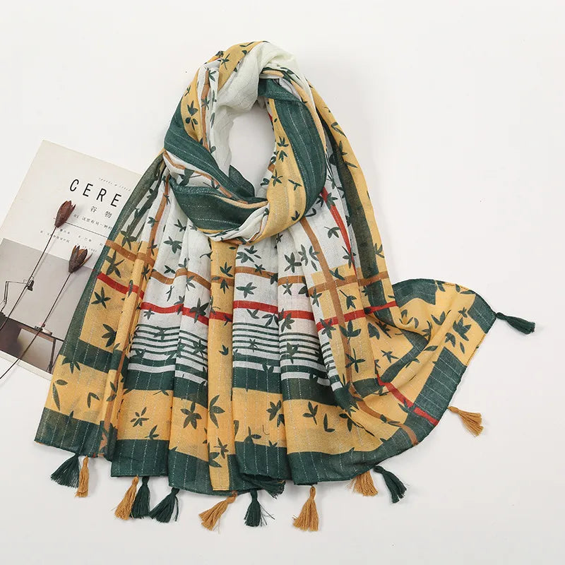 women's retro color block polyester printing scarf