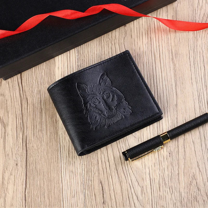 Men's Wolf Pu Leather Flip Cover Small Wallets