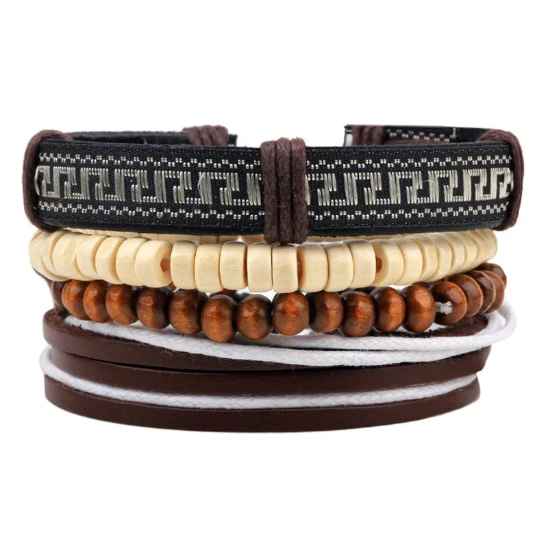 casual letter feather wings pu leather alloy beaded patchwork men's bracelets