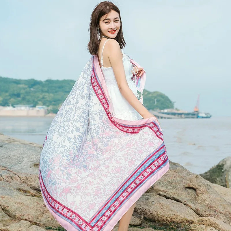 women's retro vacation geometric cotton and linen scarf