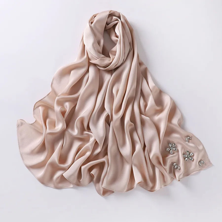 women's simple style solid color flower chiffon diamond kerchief