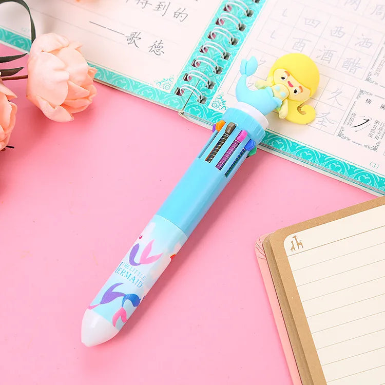 cartoon animal ten-color student stationery retractable ballpoint pen 1pcs