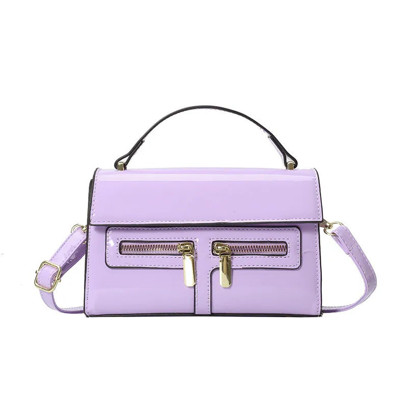 Double Zipper Design, Personalized Simple Glossy Handbag for Women  New Retro Casual Fashion Shoulder Crossbody Bag