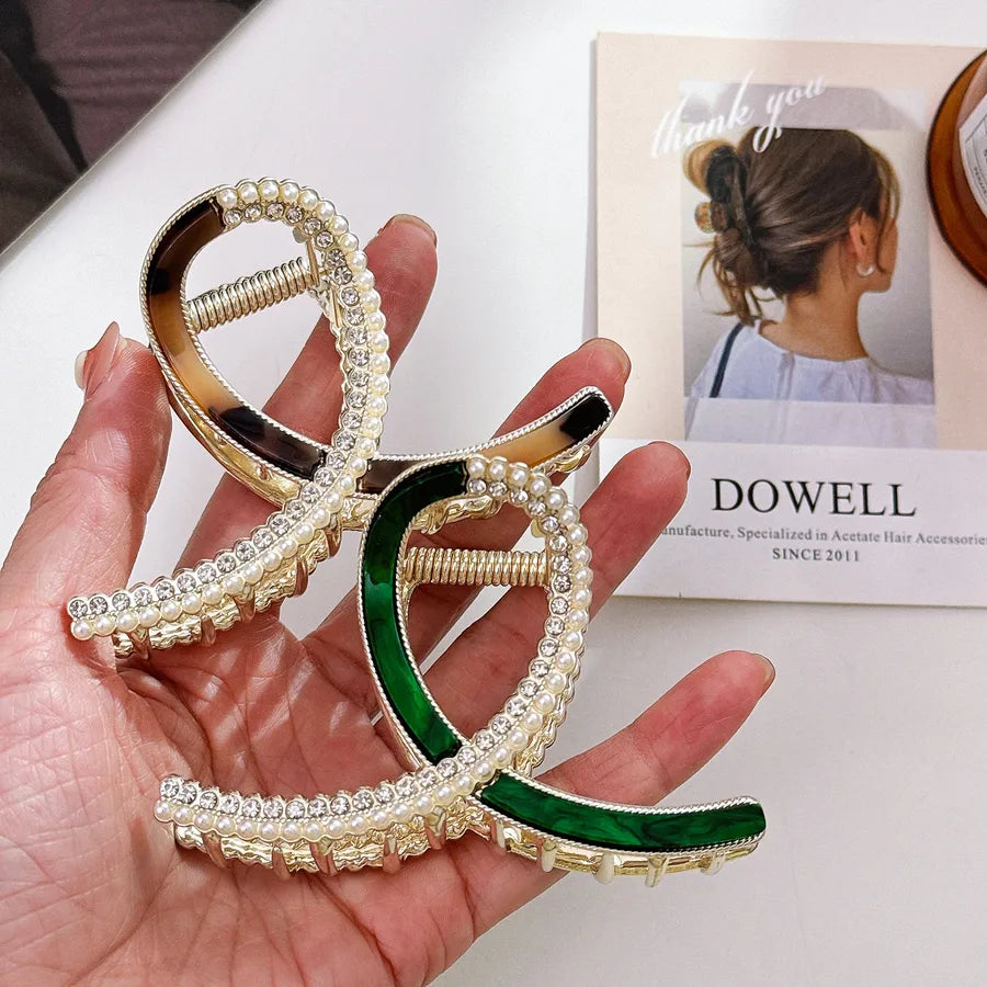 High-End Handmade Pearl Rhinestone Hair Clip New Style Jewelry Metal Shark Clamp Smooth Surface No Sharp Edges For Women
