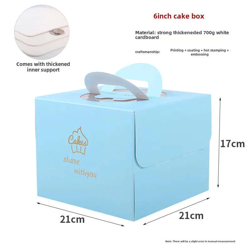 Thickened portable birthday cake packaging box increased four-inch cake box bronzing 6-inch baking packaging box wholesale