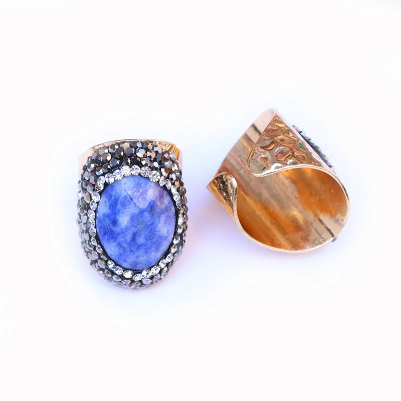 casual irregular agate brass natural stone wholesale open ring