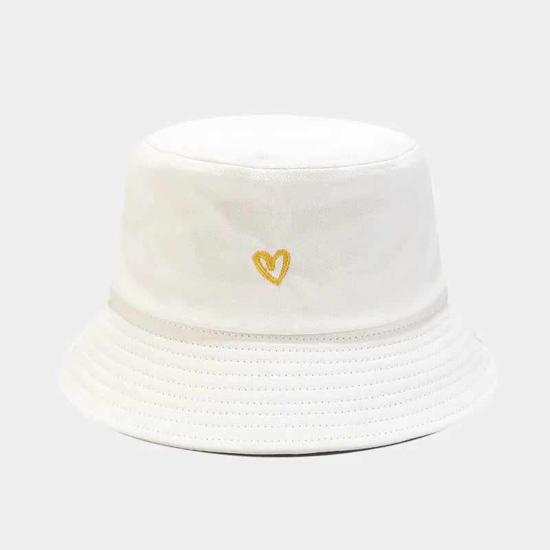 women's casual heart shape embroidery wide eaves bucket hat
