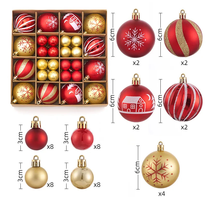 Christmas Decorations 44pcs Set Electroplated Painted Balls New Christmas Ball Christmas Tree Ornaments Simple Style Plastic