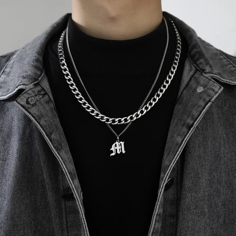 simple style letter titanium steel gold plated layered necklaces in bulk