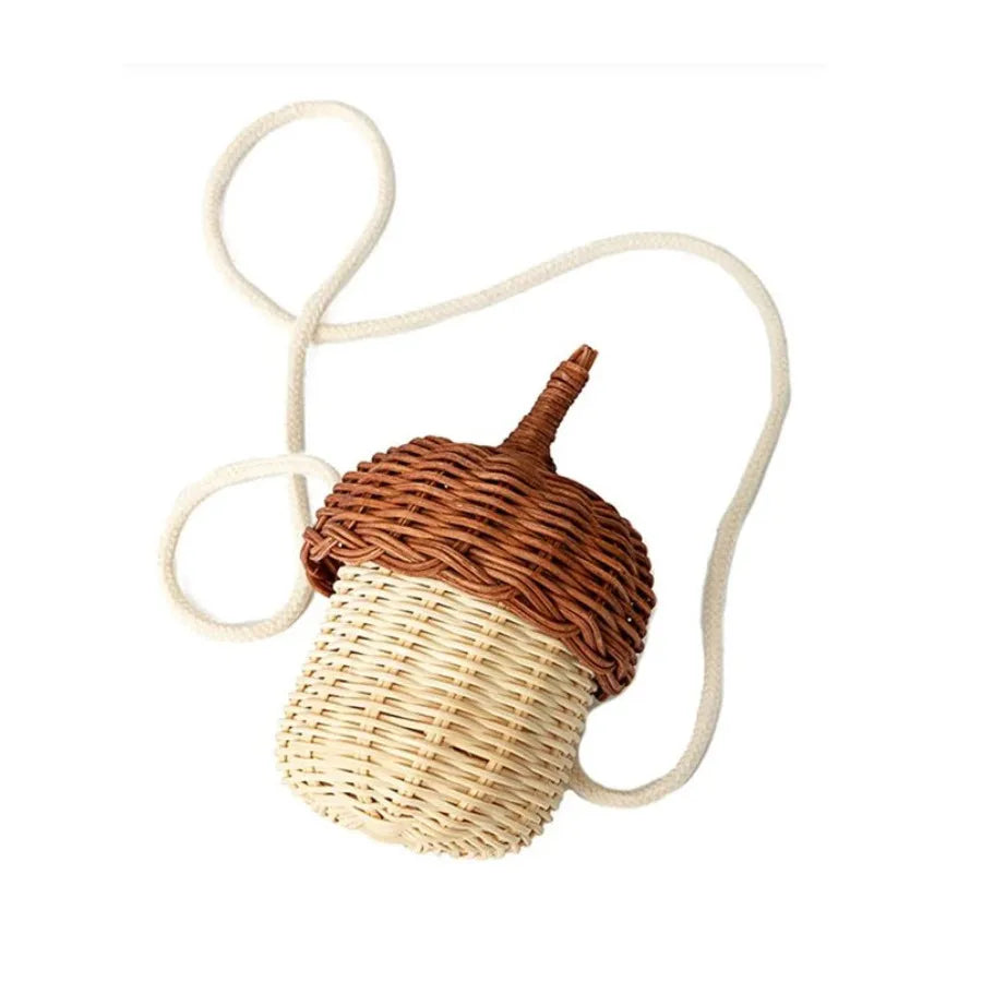 Woven Acorn Handbag Handmade Rattan Mushroom Storage Box Children's Toy Basket with Lid Storage Basket Photography Props