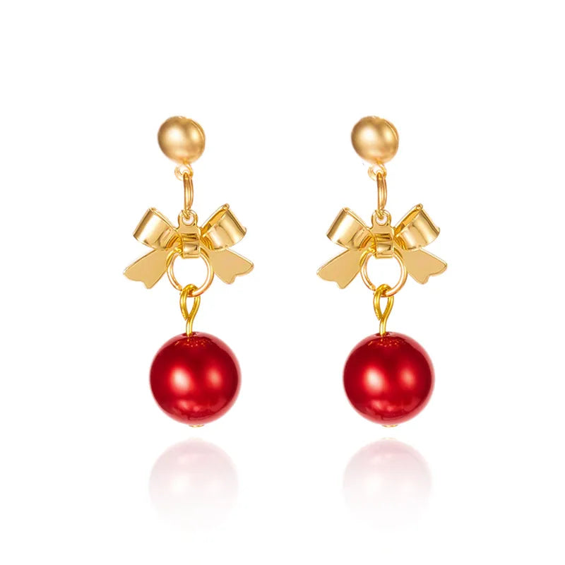 Fashionable Christmas Butterfly Knot Tassel Bell Earrings Elegant Versatile Alloy Iron And Copper Post Earrings