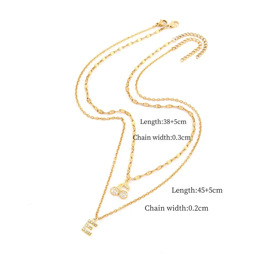 Wholesale Jewelry Elegant Simple Style Classic Style Letter Cherry 201 Stainless Steel Copper Zircon Lip Chain cable chain Pendant Necklace