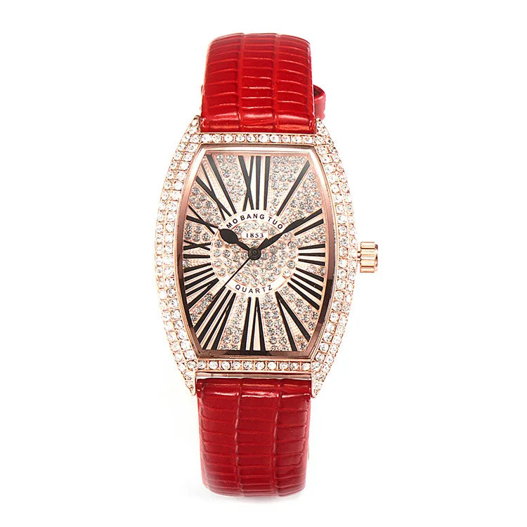 Explosions Barrel-shaped Diamond-encrusted Women's Fashion Watch Internet Celebrity  Rose Golden Roman Quartz Watch