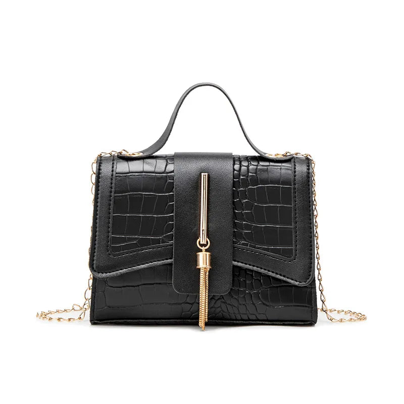 Women's Bag Wholesale new Bag Retro Small Square Bag Crocodile Pattern Tassel Bag Simple Handbag Handbag