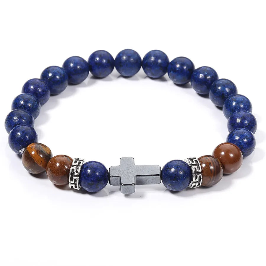 Hot-Selling Cross Beaded Bracelet Turquoise Tiger Eye Stone Men's Bracelet Yiwu Jewelry Wholesale Stall