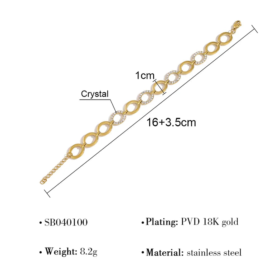 Simple Style Classic Style Commute Heart Shape 304 Stainless Steel 18K Gold Plated Zircon cable chain Bracelets In Bulk