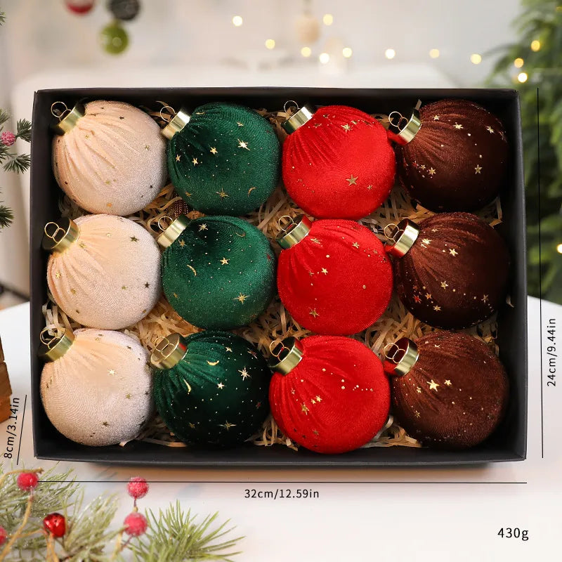 Luxurious Velvet Christmas Ball Ornament Star Embellished Christmas Tree Decoration Festive Fabric Star Stuffed Ball Hanging