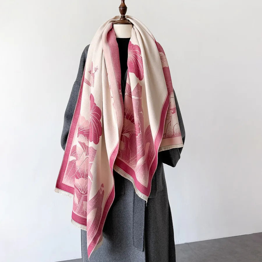 Unisex Basic Color Block Flower Acrylic Scarf