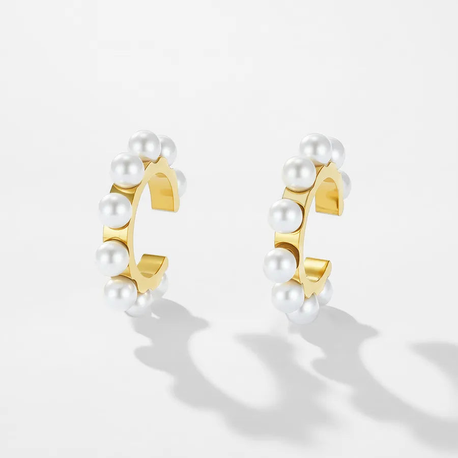 Elegant Hip-Hop Sweet Round 304 Stainless Steel Imitation Pearl Ear Cuffs