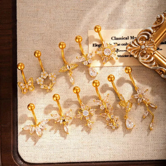 1 Piece Belly Rings IG Style Simple Style Classic Style Cross Flower Butterfly Copper Cross Flowers Butterfly Zircon Belly Rings