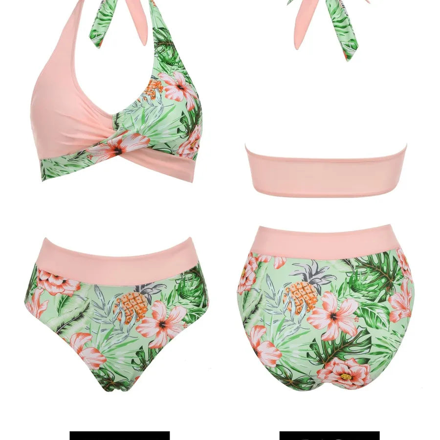 Women's Solid Color Flower Leopard 2 Pieces Set Bikinis Swimwear
