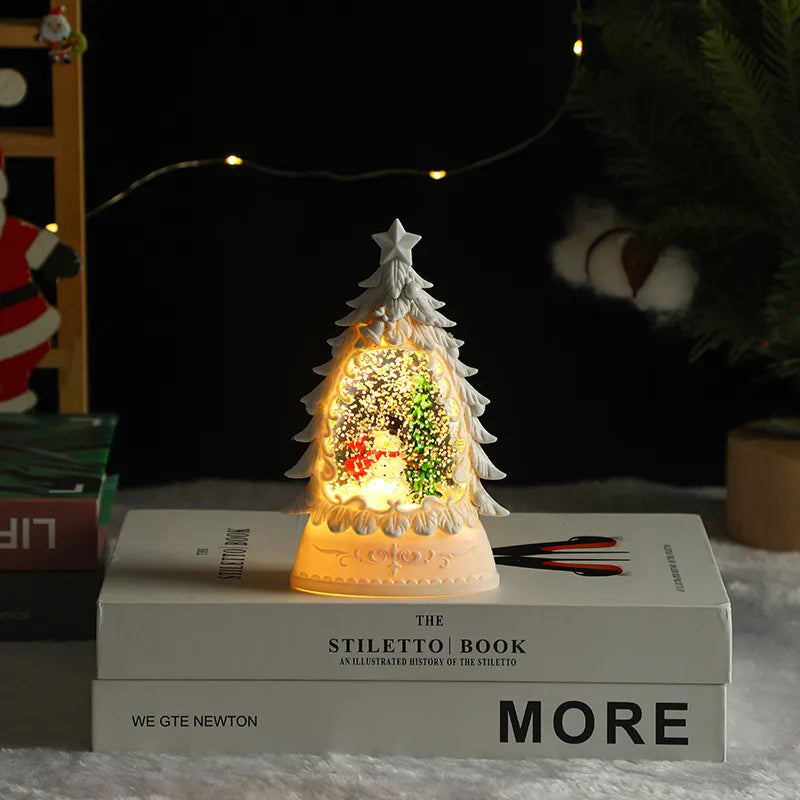 Christmas Decoration Santa Claus Plastic Figurine Water-Filled Night Lamp Decorative Crystal Light Christmas Party Gift