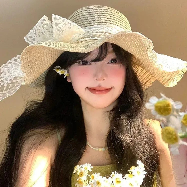Women's Cute Sweet Solid Color Big Eaves Straw Hat
