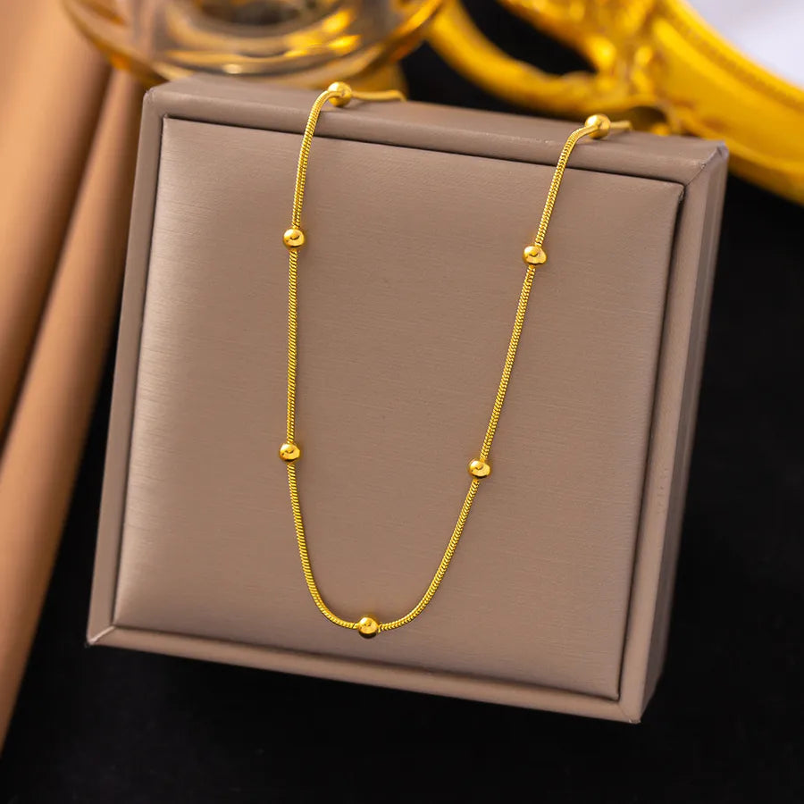 Wholesale Jewelry Elegant Sweet Geometric Heart Shape 304 Stainless Steel Round Plating ball chain cable chain Bracelets Necklace