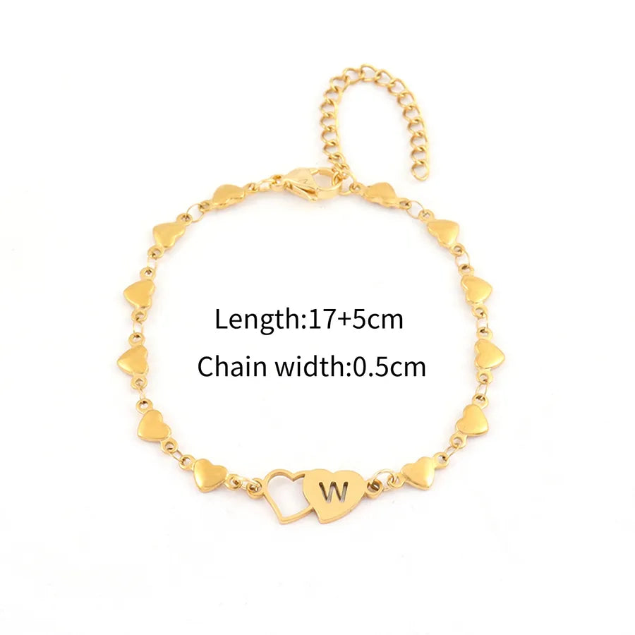 Simple Style Classic Style Double Heart Letter 201 Stainless Steel 304 Stainless Steel Heart-Shaped Chain Bracelets In Bulk