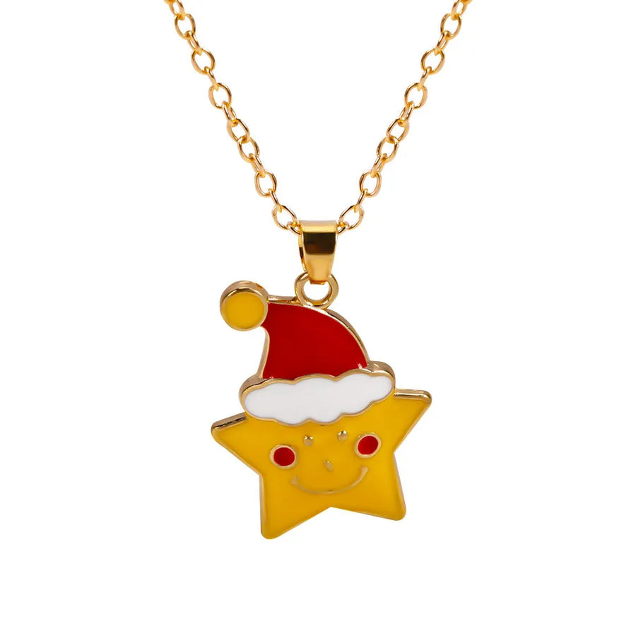 Christmas Themed Alloy Pendant Necklace With Bell Snowflake Design Geometric Pattern For Men And Women Christmas Tree Santa Claus Deer Stick
