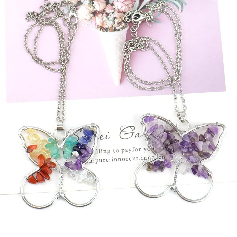 ethnic style butterfly natural stone pendant necklace 1 piece