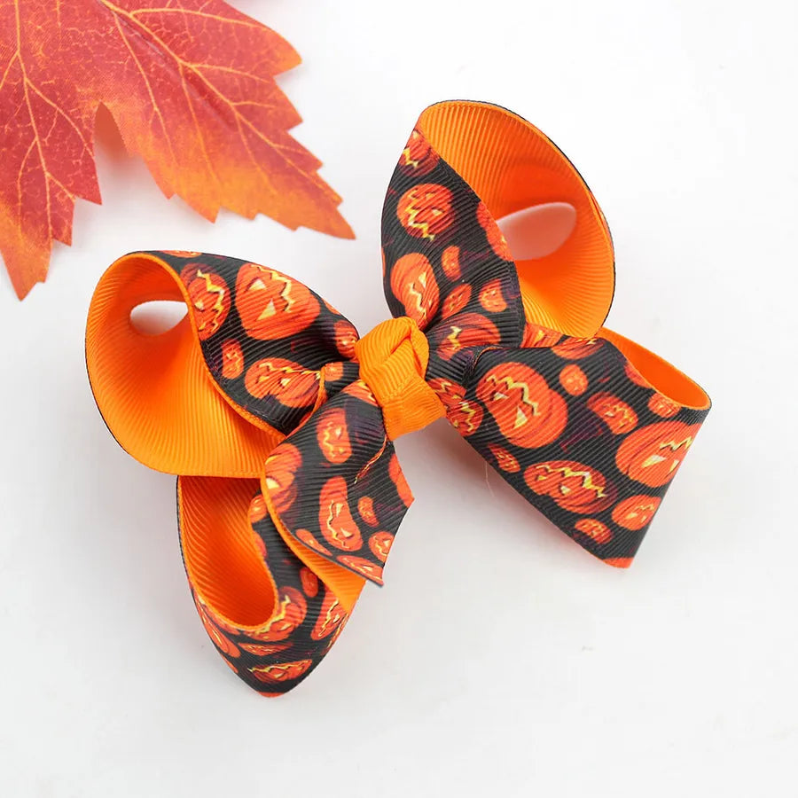 Halloween Thanksgiving Double Layer Bow Knot Pumpkin Ghost Themed Children's Hair Accessories Customizable Fall Season