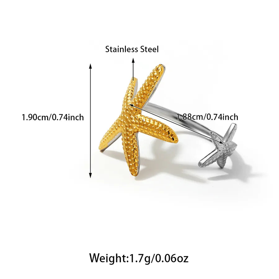 Wholesale Jewelry Casual Starfish Heart Shape Flower 304 Stainless Steel Open Rings
