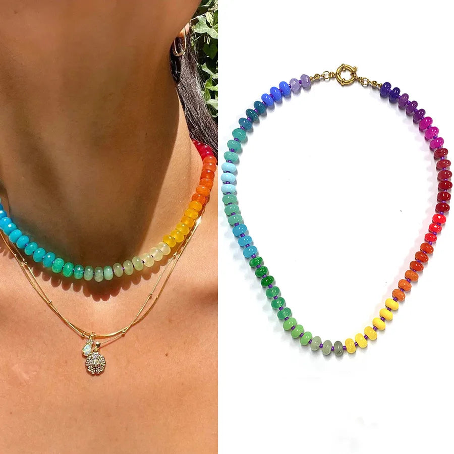 Sweet Geometric natural stone Titanium Steel Necklace In Bulk